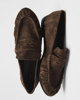 Astrid Suede Penny Loafer, brown, top view