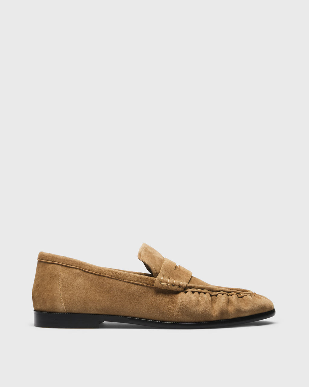 Clio Suede Penny Loafer, camel, side profile