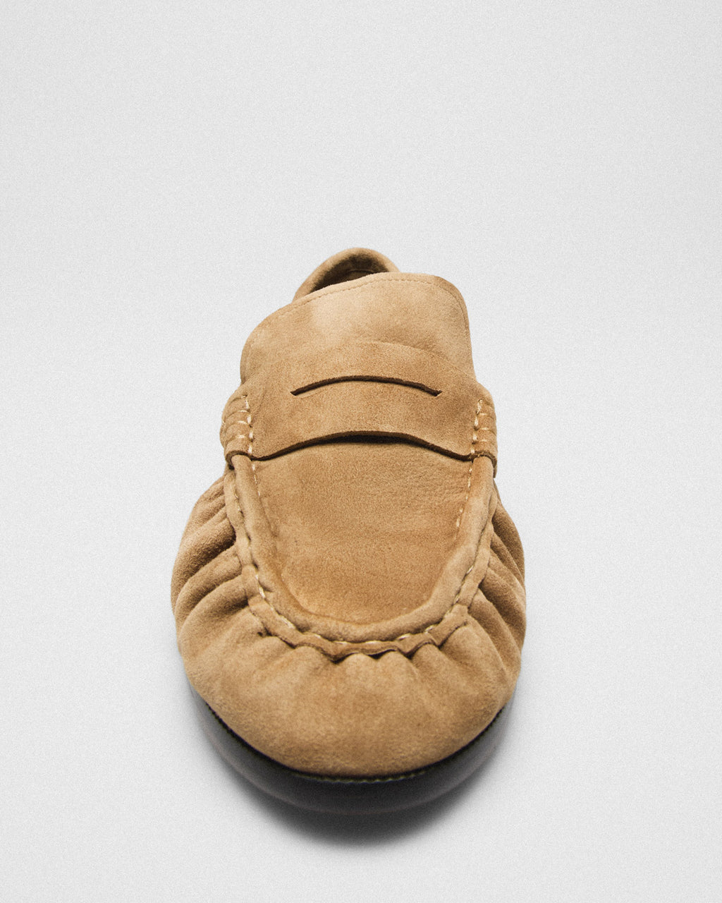 Clio Suede Penny Loafer, camel, top view