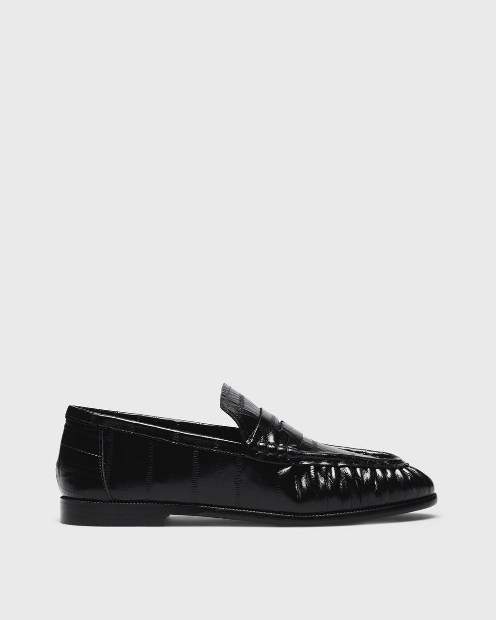 Dafne Croc Penny Loafer, black, side profile