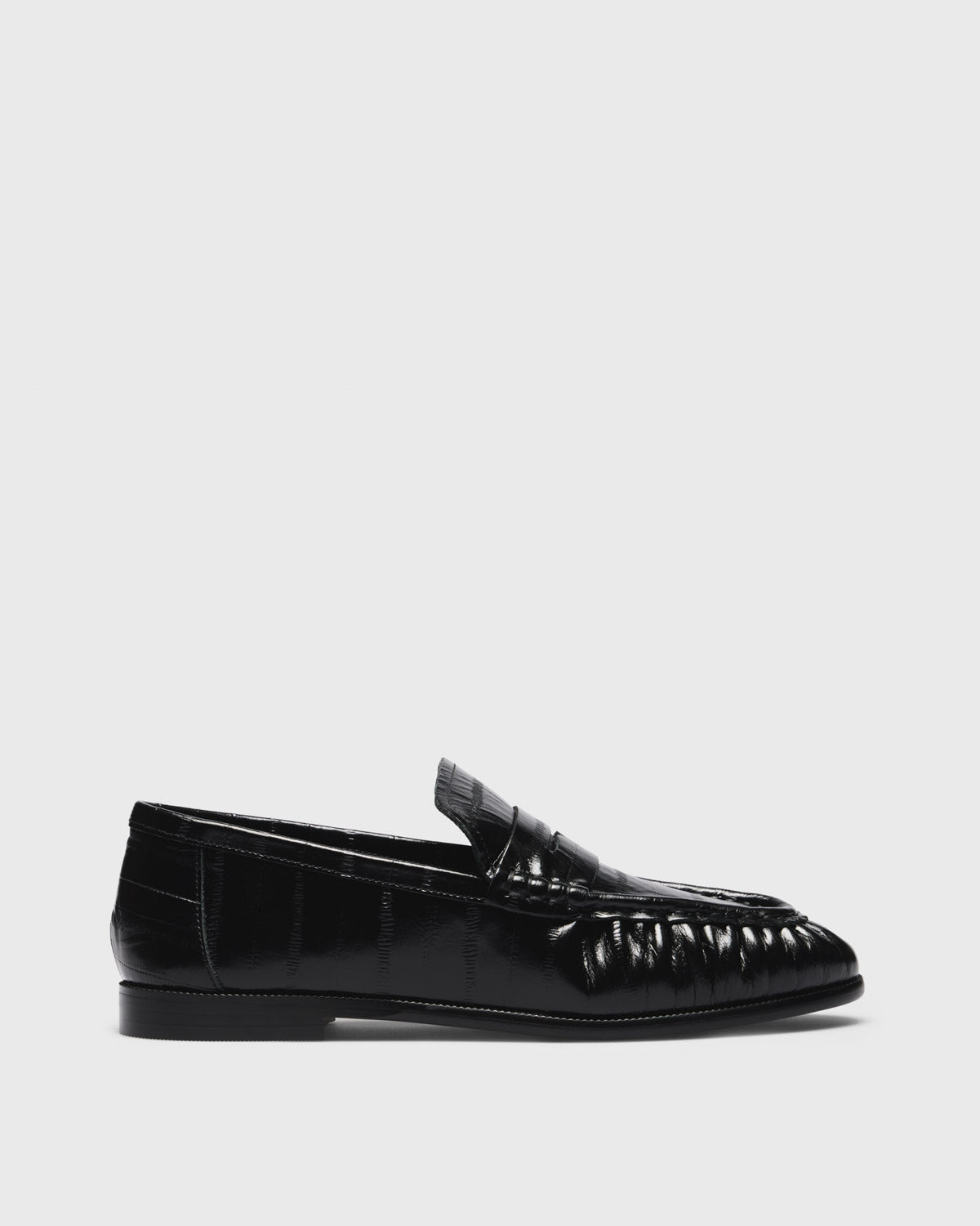 Dafne Croc Penny Loafer, black, side profile