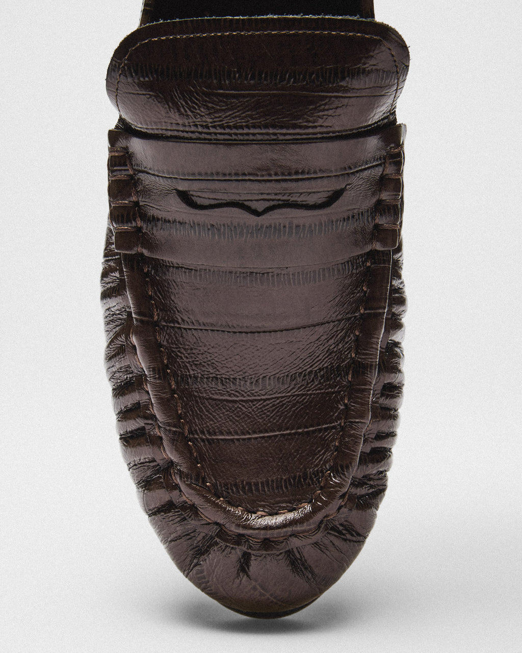 Delia Croc Penny Loafer, brown, top view