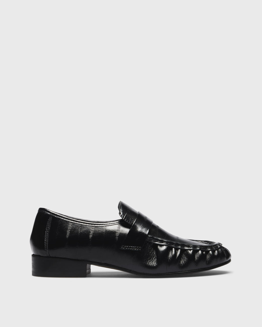 Elke Glazed Penny Loafer, black, side profile