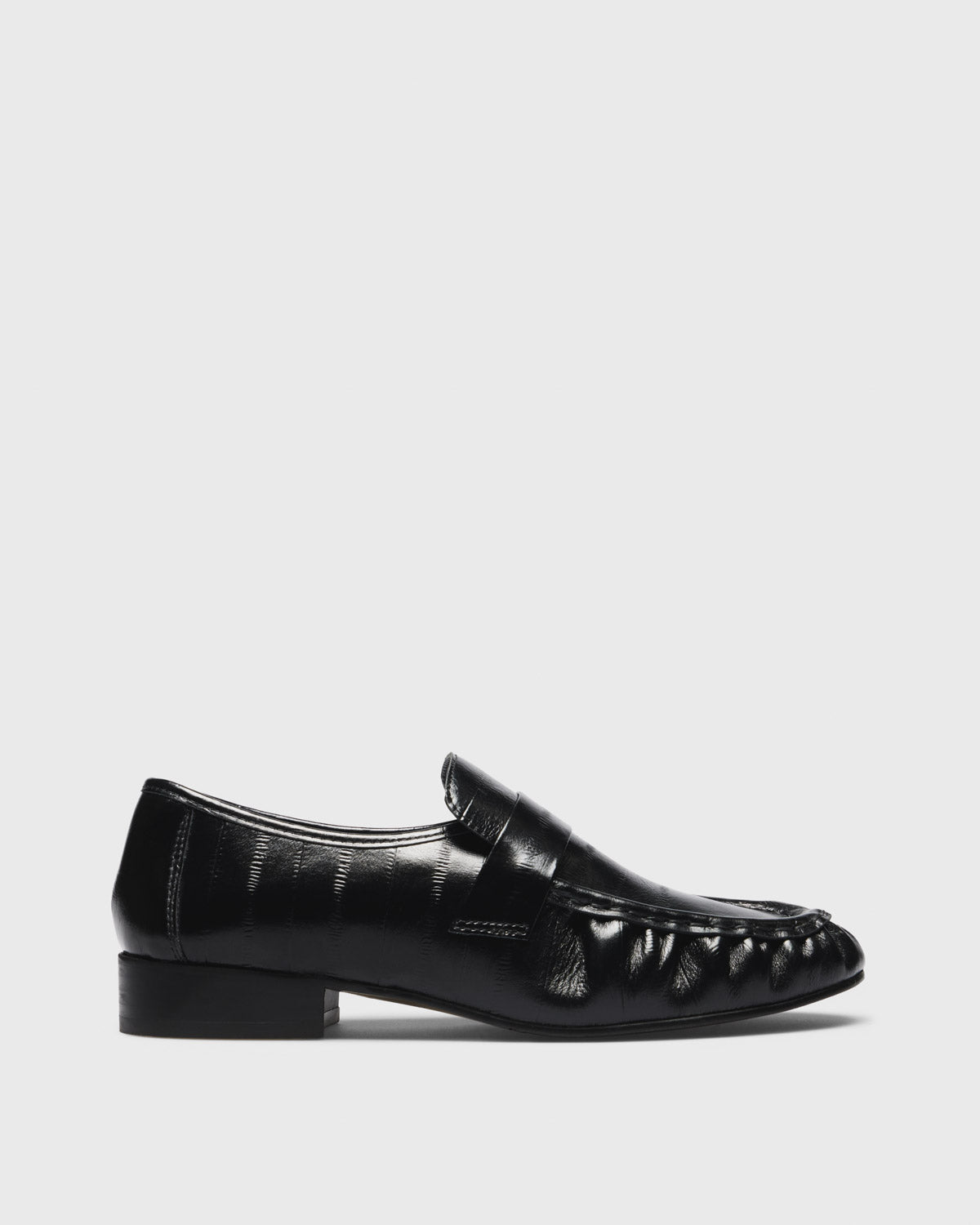 Elke Glazed Penny Loafer, black, side profile