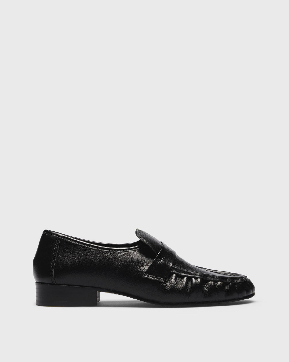 Etta Glazed Penny Loafer, black, side profile
