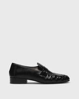 Etta Glazed Penny Loafer, black, side profile