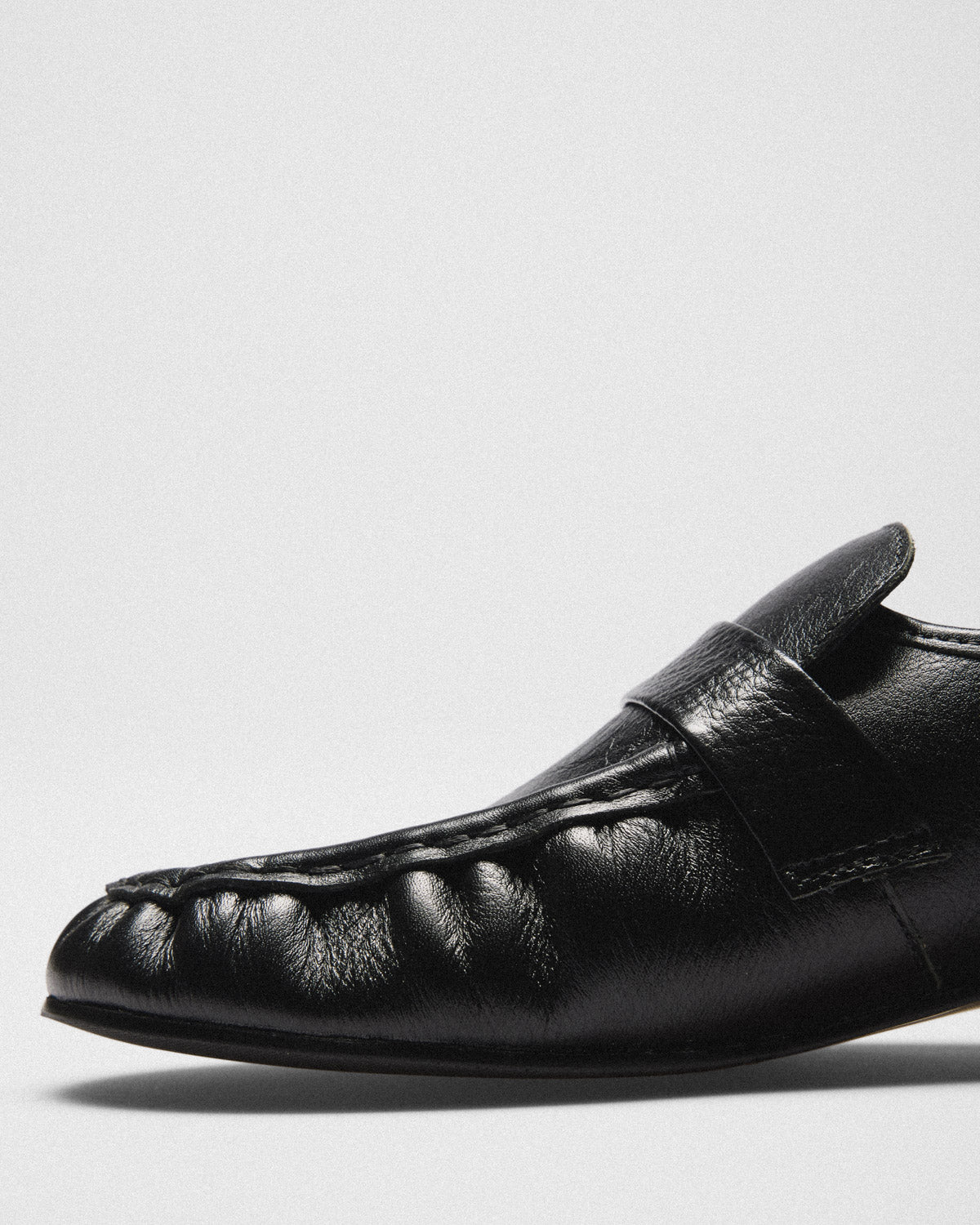 Etta Glazed Penny Loafer, black, top view