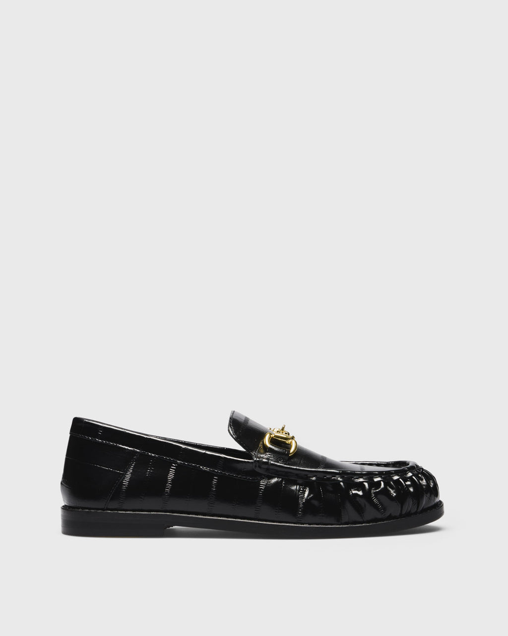 Iris Croc Horsebit Loafer, black, side profile