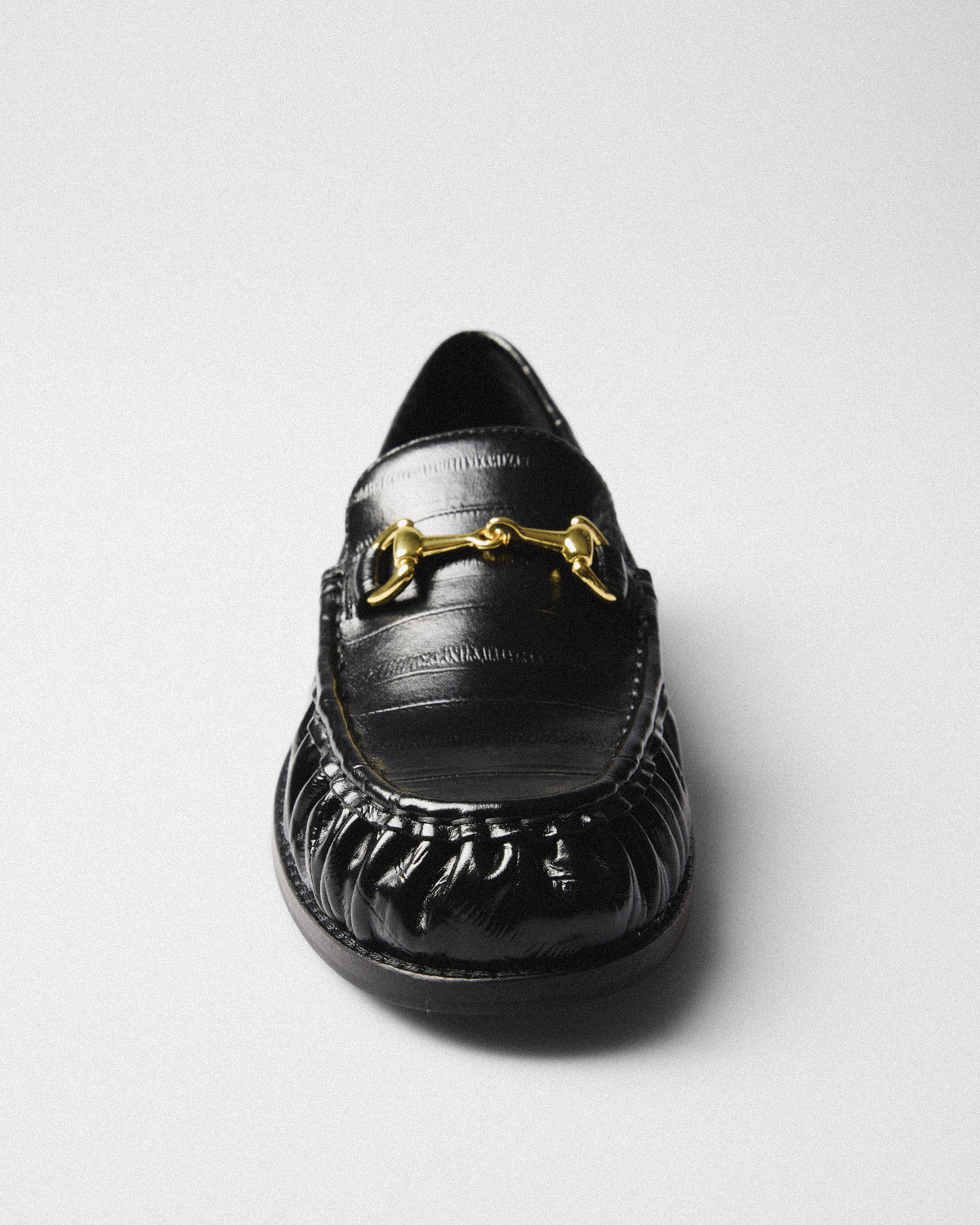 Iris Croc Horsebit Loafer, black, top view
