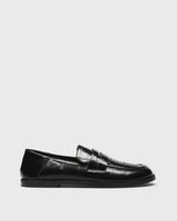 Leda Croc Lug Loafer, black, side profile