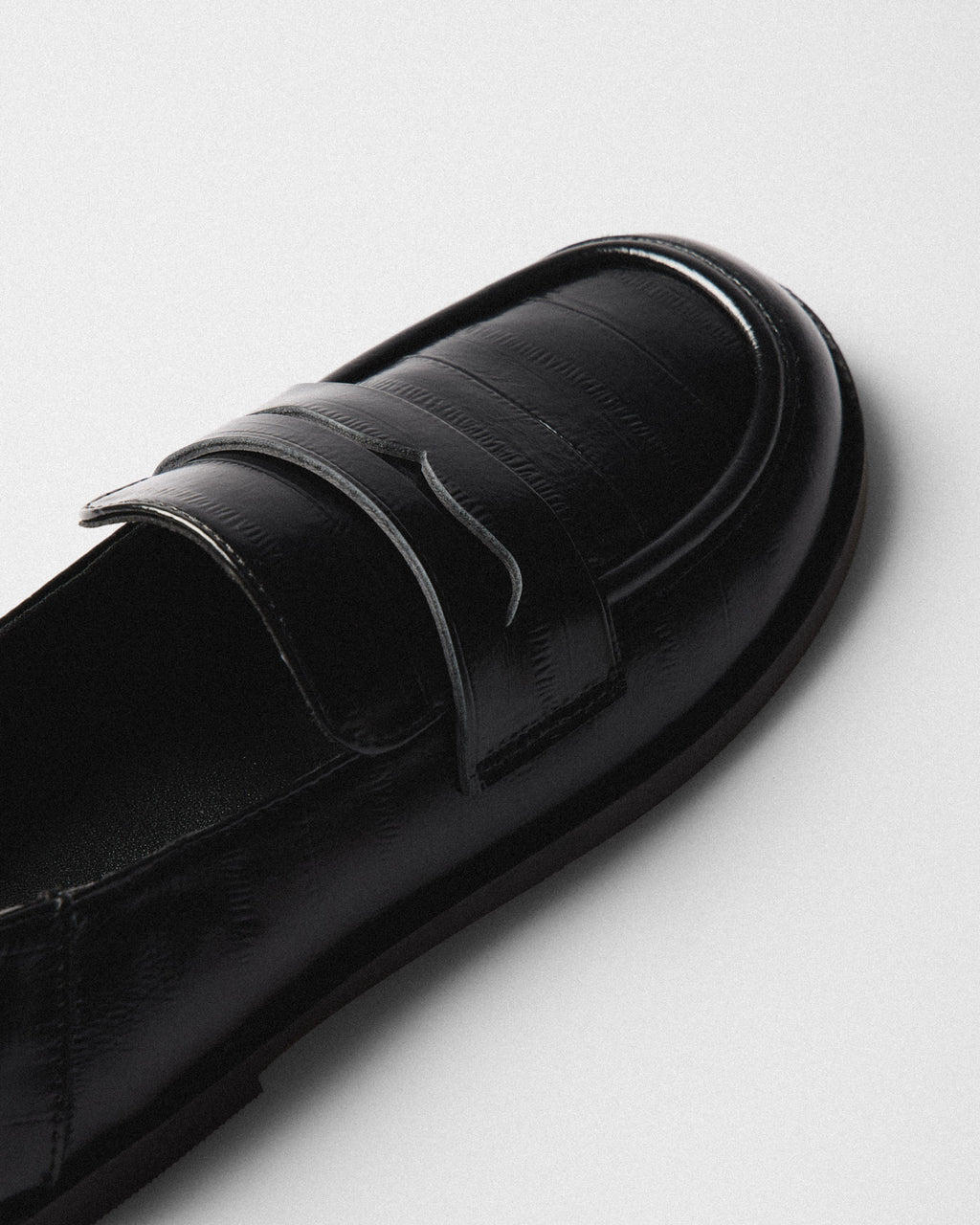 Leda Croc Lug Loafer, black, top view