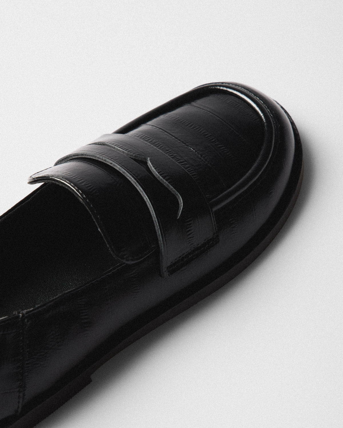 Leda Croc Lug Loafer, black, top view