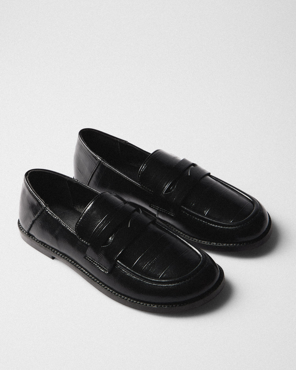 Leda Croc Lug Loafer, black, pair