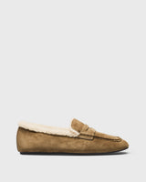 Lotte Teddy-Lined Loafer, camel, side profile