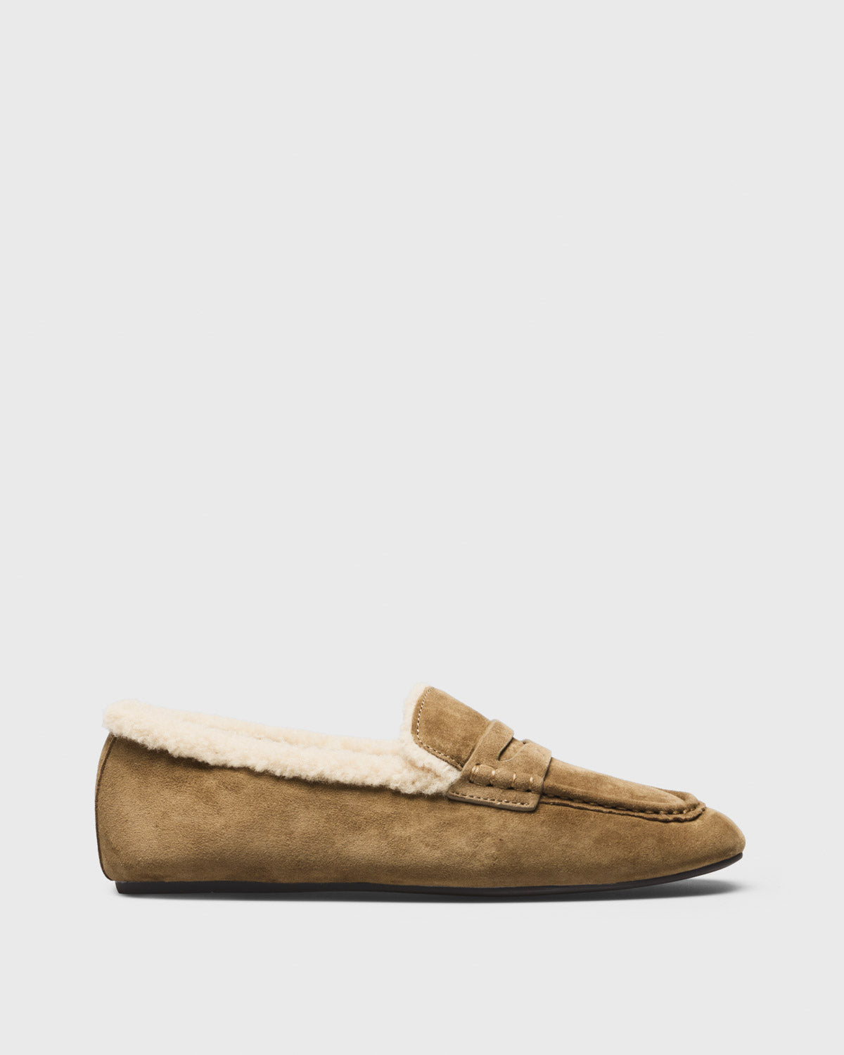 Lotte Teddy-Lined Loafer, camel, side profile