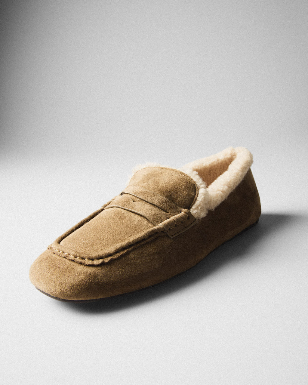 Lotte Teddy-Lined Loafer, camel, top view