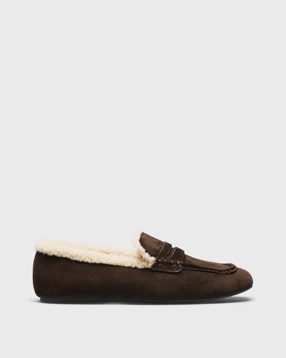Lise Teddy-Lined Loafer, brown, side profile