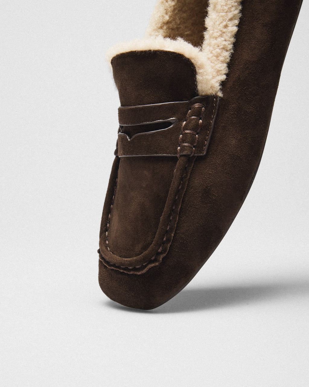 Lise Teddy-Lined Loafer, brown, top view