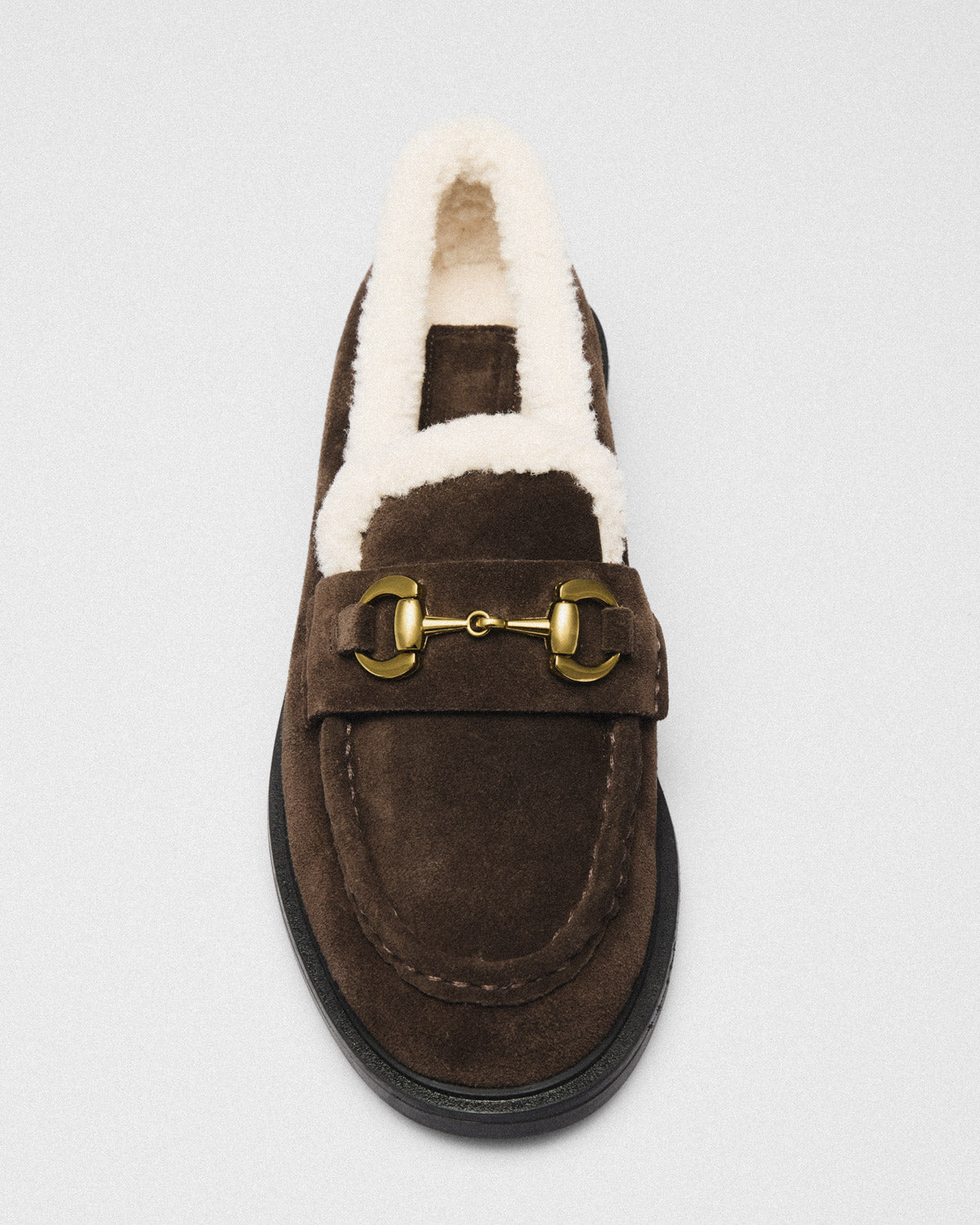 Olga Teddy-Lined Horsebit Loafer, brown, detail