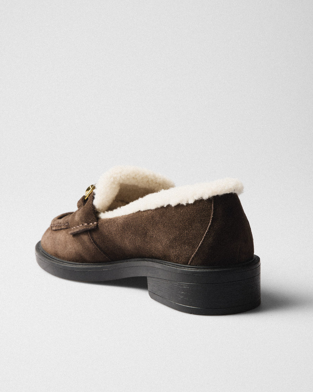 Olga Teddy-Lined Horsebit Loafer, brown, top view