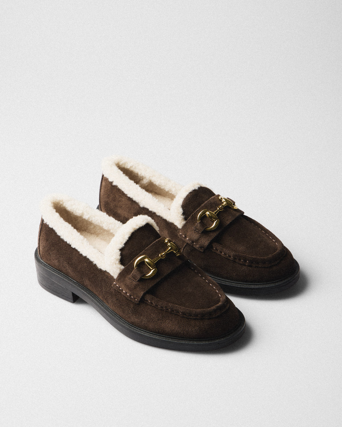 Olga Teddy-Lined Horsebit Loafer, brown, pair