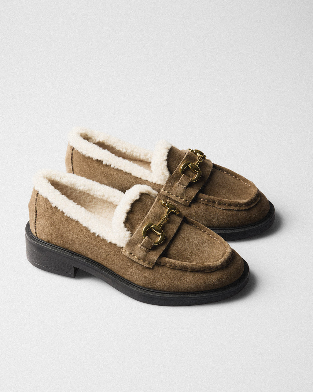 Pia Teddy-Lined Horsebit Loafer, tobacco, pair