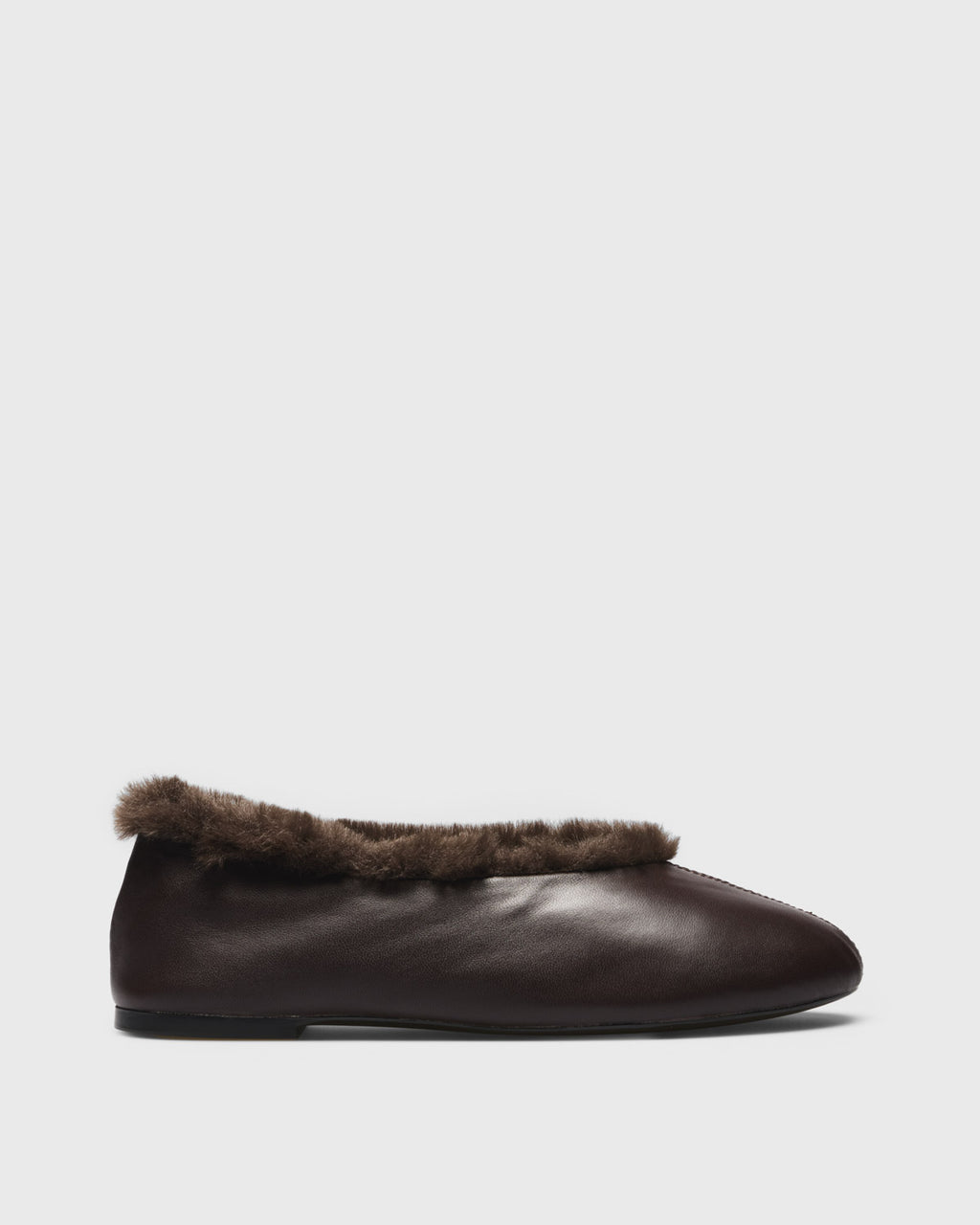 Saga Plush Collar Ballet Flat, brown, side profile