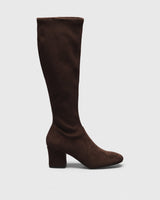 Oda Suede Knee-High Boot, brown, side profile