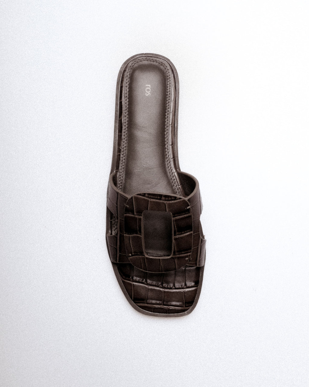 Nora Slide — Side Profile, Croc-Embossed Leather