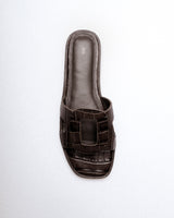 Nora Slide — Side Profile, Croc-Embossed Leather
