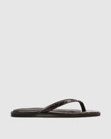 Elsa Croc-Embossed Thong Slide — Brown V-Strap