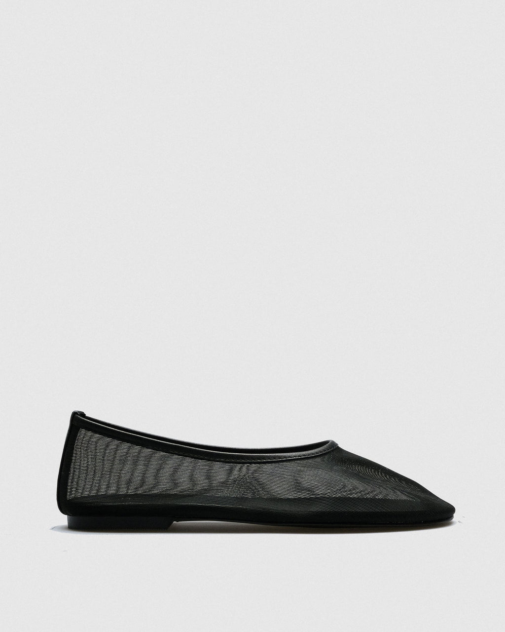 Mira Mesh Ballet Flat — Black Sheer with Leather Trim