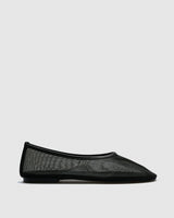 Mira Mesh Ballet Flat — Black Sheer with Leather Trim