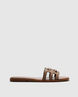 Dine Studded Leather Slide — Tan with Gold Studs