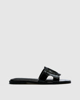Rowan Croc-Embossed Slide — Black with Cut-Out
