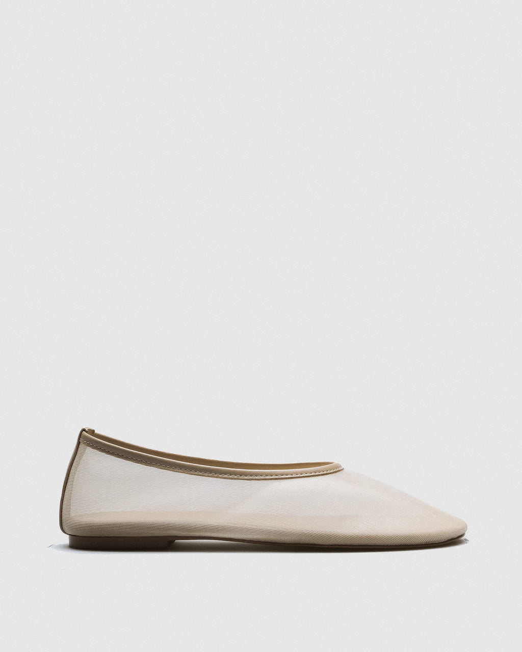 Sage Mesh Ballet Flat — Ivory Sheer with Leather Trim