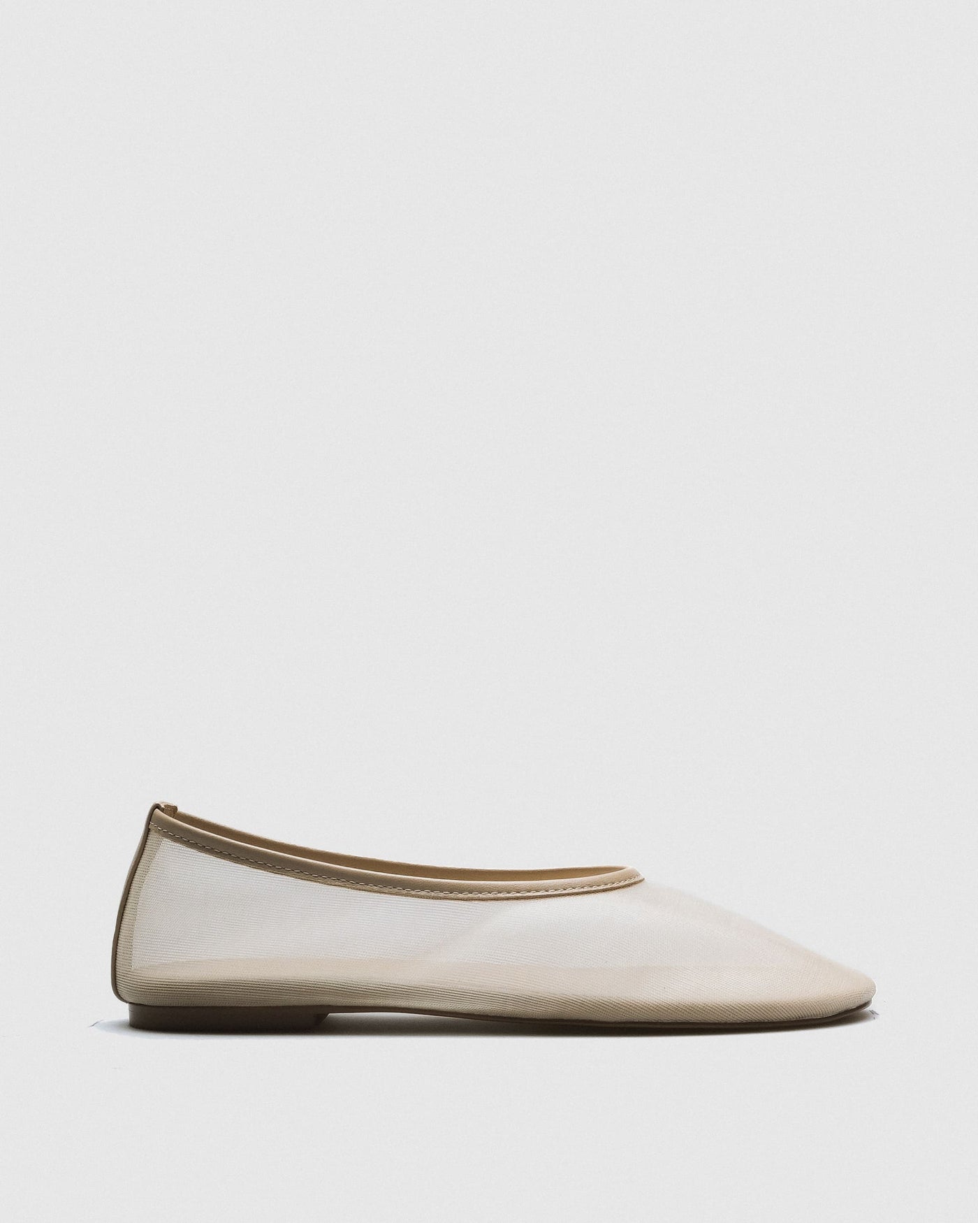 Sage Mesh Ballet Flat — Ivory Sheer with Leather Trim