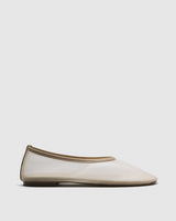Sage Mesh Ballet Flat — Ivory Sheer with Leather Trim