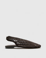 Asta Woven Leather Slingback — Dark Brown Open-Weave
