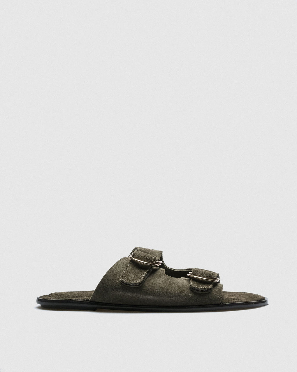 Loa Suede Sandal — Olive with Dual Buckle Straps