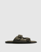 Loa Suede Sandal — Olive with Dual Buckle Straps