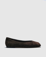 Silke Suede Ballet Flat — Dark Brown Square Toe
