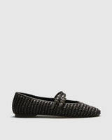 Tilda Raffia Mary-Jane — Black with Leather Trim
