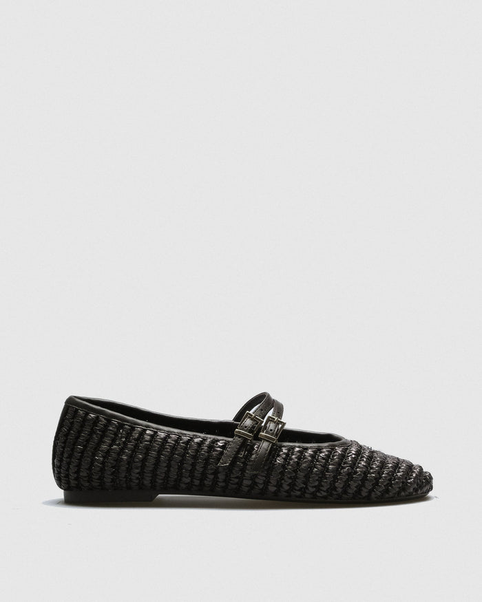 Tilda Raffia Mary-Jane — Black with Leather Trim