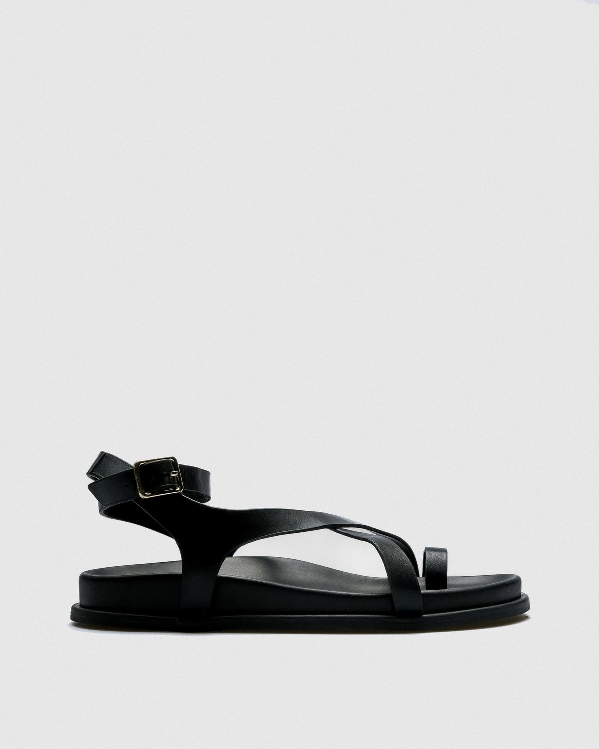 Signe Leather Sandal — Black Architectural Strap