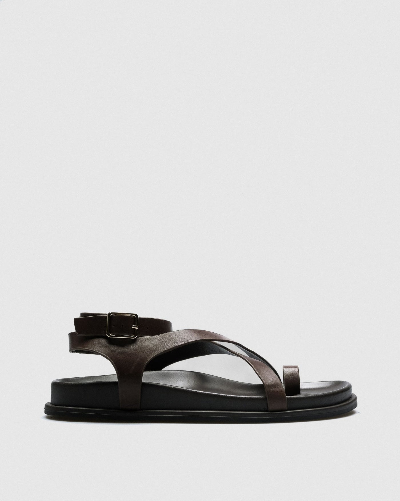 Ines Leather Sandal — Brown Asymmetric Strap