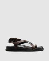 Ines Leather Sandal — Brown Asymmetric Strap