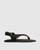 Reva Suede Sandal — Brown Thong with Ankle Strap