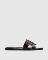 Nora Croc-Embossed Slide — Brown with Cut-Out Detail