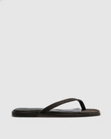 Elin Suede Thong Slide — Brown Slim V-Strap